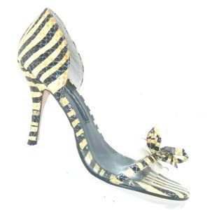 Beverly Feldman Paola zebra print snake embossed lucite bow slip on heels 6M